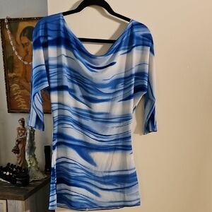Blue and White Women's Top
